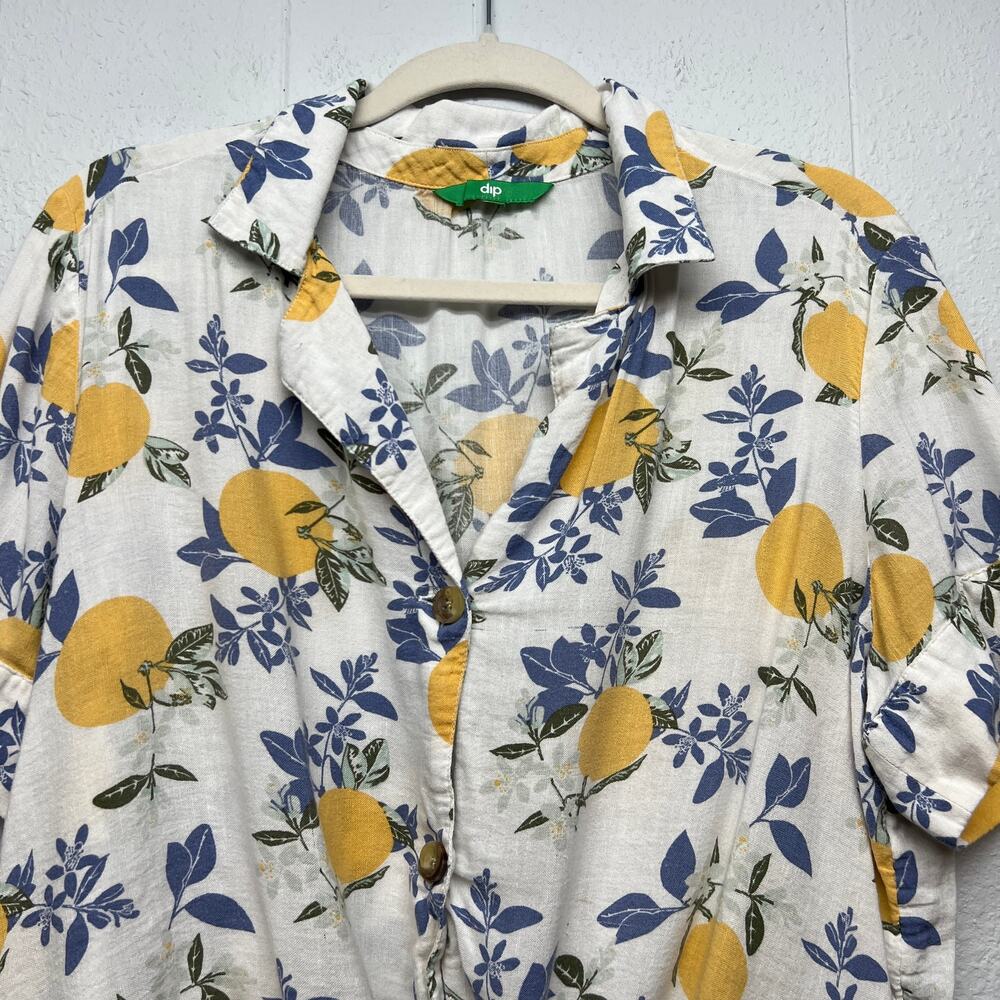 Dip Lemon Floral Printed Button Tie Front Shirt Women Large Beachy Boho Coastal - Picture 4 of 13